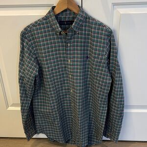 Ralph Lauren Men's Blue and Green Plaid Shirt